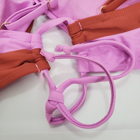 No Boundaries Junior's Pink Rust Twist Front Adjustable Strap Lace Back Bikini L - Picture 5 of 6
